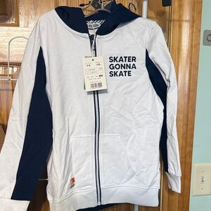 Kids White and Navy Hoodie with Skater Print